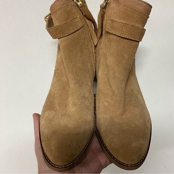 Sam Edelman tan Suede leather MAURINE WESTERN CUTOUT ANKLE BOOTS almond toe 9 - Picture 5 of 13